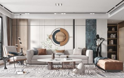 现代客厅3D模型下载